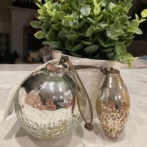 NWT Arhaus Vintage Silver Glass Ornaments ( set of 2)